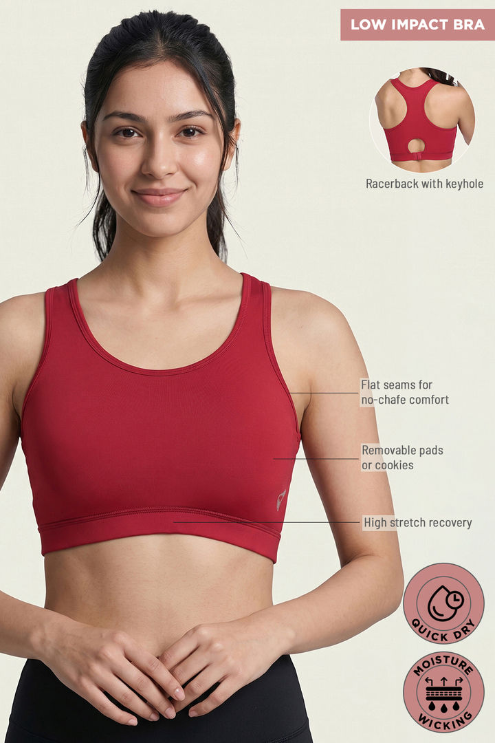 Zelocity Low Impact Quick Dry Sports Bra - Deep Claret — image 8